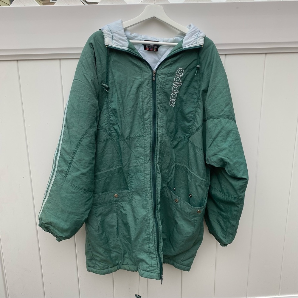 Vintage adidas down coat jacket green men